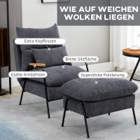 HOMCOM Sessel mit Ottomane, inkl. Kissen, 68 cm x 91,5 cm x 88 cm, Grau(m-6)