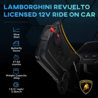AIYAPLAY Lamborghini Revuelto Licensed 12V Ride on Car w/ Butterfly Doors, Transport Wheels, Suspension, Remote Control, Black(m-4)