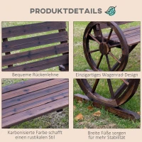 Outsunny Gartenbank 2-Sitzer Sitzbank Holzbank Wagenrad mit Armlehne Landhausstil Tannenholz Braun 105,5 x 59 x 75 cm(m-5)