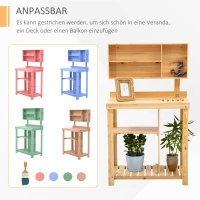 Outsunny Pflanztisch Gartenarbeitstisch für Garten Balkon und Terrasse, Gartentisch mit Ablage, Blumenregal Blumenständer aus Tannenholz, 80 x 43 x 136,5 cm, Natur(m-5)