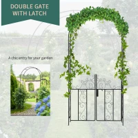 Outsunny Outdoor Garden Arch with Double Gates, Metal Garden Arbor for Climbing Plants, Roses, Vines, Wedding Arch for Outdoor, 125L x 38W x 227H cm, Black(m-5)