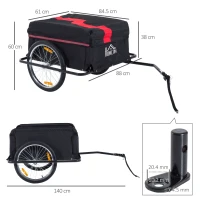 HOMCOM Two-Wheel Bicycle Large Cargo Wagon Trailer Oxford Fabric, Folding Storage, & Removable Cover, Red(m-3)