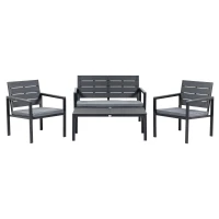 Outsunny Conjunto de Muebles de Jardín 4 Piezas Mesa de Centro Banco de 2 Plazas y 2 Sillas con Cojines Desenfundables y Marco de Metal HDPE para Terraza Exterior 113x65x78 cm Gris(m-7)
