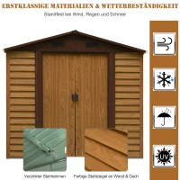 Outsunny Gartenschuppen Geräteschuppen Gerätehaus Gartenhaus mit Fenster, Schiebetüren, wetterfest Gartenhütte mit Holzoptik Stahl Braun 152 x 235,7 x 208,7 cm(m-4)