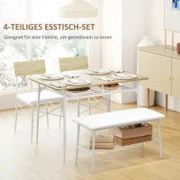HOMCOM 4-teiliges Esstisch-Set mit Stühlen und Bank für 4 Personen, gepolsterte Sitze, Stahlrahmen, Holz, Eiche(m-4)