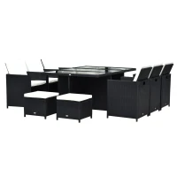 Outsunny Polyrattan Sitzgruppe Essgruppe 11tlg. mit Kissen Gartenmöbel Alu Schwarz(m-9)