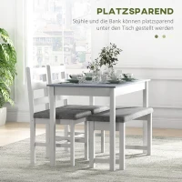 HOMCOM Sitzgruppe, 4-teiliges Esstisch-Set, 1 Tisch, 1 Bank, 2 Stühle, Grau + Weiß(m-6)