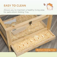 PawHut Wooden Hamster Cage with Pull-Out Tray, Two Tier Small Animal Hutch with Openable Top, Ladder, Seesaw, Running Wheel,  - Natural(m-5)