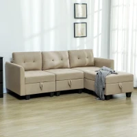HOMCOM 'L' Shape Modular Sofa, with Storage - Light Brown(m-2)