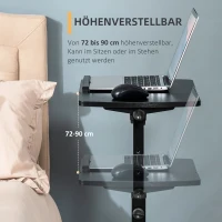 HOMCOM Mobiler Beistelltisch Laptop Ständer mit Rädern Laptoptisch Höhenverstellbar drehbarer Beistelltisch für Büro Wohnzimmer Schwarz 58 x 34 x 72-90 cm(m-4)