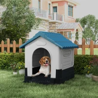 PawHut Plastic Dog Kennel with Windows, for Garden Patio, Medium and Large Dogs, 101 x 88 x 99cm - Blue(m-10)