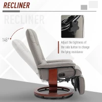 HOMCOM Reclining Swivel Chair, with Footrest - Grey(m-4)