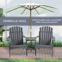 Outsunny Wooden Outdoor Double Adirondack Chairs Loveseat w/ Centre Table and Umbrella Hole, Garden Patio Furniture for Lounging and Relaxing, Dark Grey(m-4)