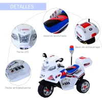 HOMCOM Moto Eléctrica Infantil Batería 6V Niños 3-8 años Coche Triciclo Niño con Caja de Almacenamiento Metal 112x51x73cm(m-7)