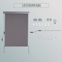 Outsunny Senkrechtmarkise Balkonmarkise Vertikalmarkise Windschutz Seitenrollo Sichtschutz mit Handkurbel Polyesterstoff+Aluminium Grau 140 x 100 cm(m-6)