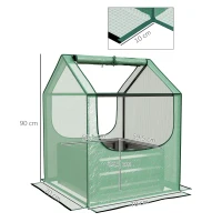 Outsunny Mini-Gewächshaus kleines Gewächshaus Frühbeet, verzinkter Pflanzkasten, aufrollbare Türen, 70 x 70 x 90 cm, Grün(m-3)