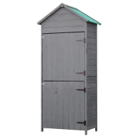 Outsunny Wooden Outdoor Storage Shed, Compact Utility Outdoor Tool Shed with Lockable Double Doors and Shelves, Dark Grey(m-11)