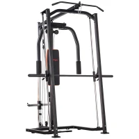 SPORTNOW 3-in-1 Smith Machine with Dual Cable Pulley System, Chest Press Station, 17-Level Squat Rack and Barbell Bar(m-1)