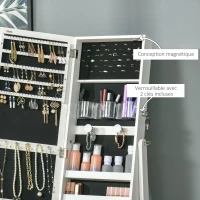 HOMCOM Armoire à bijoux LED avec miroir sur pied range bijoux avec éclairage à écran tactile blanc(m-7)