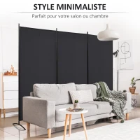 HOMCOM Lot de 2 paravents 3 panneaux dim. 2,53L x 0,5l x 1,82H m Brise-Vue paravent sur Pied séparateur métal Polyester Noir(m-7)