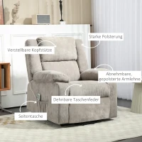 HOMCOM Relaxsessel mit Aufstehhilfe, verstellbare Kopfstütze, klappbare Rückenlehne, gepolsterte Armlehnen, Hellgrau(m-9)