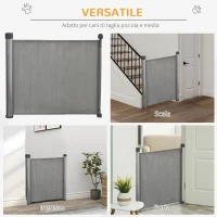 PawHut Cancelletto per Cani di Sicurezza per Cani Estensibile fino 140cm, Barriera Avvolgibile per Porte, Scale, Corridoi, Grigio(m-7)