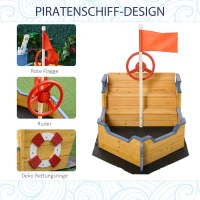 Outsunny Sandkasten Schaufel Sandkasten Sandkasten Schiff aus Tannenholz Segelschiff Piratenschiff Design groß für Kinder 3-6 Jahre Natur(m-4)