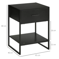 HOMCOM Mesilla de Noche Mesa Auxiliar con 1 Cajón y Estante de Almacenamiento para Dormitorio Salón Oficina 45x40x60 cm Negro(m-3)