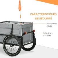 HOMCOM Remorque à vélo avec coffre de rangement amovible et pliable de 65L, charge maximale de 40KG(m-5)