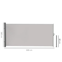 Outsunny Seitenmarkise 300 x 160 cm Sicht- und Sonnenschutz Seitenrollo für Balkon Terrasse UV50+ Polyester Grau(m-3)
