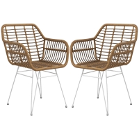 HOMCOM 2-er-Set Stühle im Boho-Stil, Küchenstühle, PE-Rattan, 56 x 60 x 79 cm, Natur + Weiß