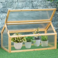 Outsunny Mini Serre de Jardin Serre à tomates dim. 90L x 52l x 49,5H cm Toit ouvrable Panneaux de Polycarbonate Bois Sapin pré-huilé(m-2)