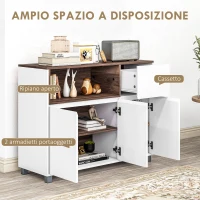HOMCOM Credenza Moderna da Cucina in Legno con Armadietti, Cassetto e Vano Aperto, 105x39x83cm, Bianco(m-4)