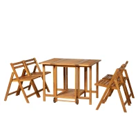 Outsunny Salon de jardin style colonial 4 pers. 5 pièces table à manger avec roulettes + 4 chaises pliables bois massif acacia pré-huilé(m-1)