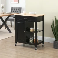 HOMCOM Carrello Cucina in Legno con Cassetto, Armadietto e 2 Ripiani Aperti, 2 Ruote con Freno, 83x45x88 cm, Nero(m-2)