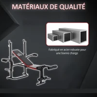 HOMCOM Banc de musculation Fitness entrainement complet avec support d'haltères dossier réglable acier revêtement synthétique 128 x 155 x 112 cm noir et rouge(m-6)