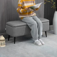 HOMCOM Storage Ottoman with Flip Top, Rectangular Upholstered Bench, Linen Look Fabric Footstool with Steel Legs for Living Room, Bedroom, Grey(m-7)