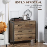 HOMCOM Cajonera con 4 Cajones Cómoda de Madera para Salón Habitación Oficina Estilo Industrial 80x40x75 cm Marrón(m-4)