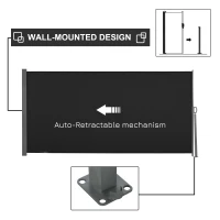Outsunny Retractable Sun Side Awning Screen Fence Patio Garden Wall Balcony Screening Panel Outdoor Blind Privacy Divider (3x1.6M, Black)(m-4)