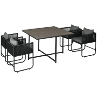 Outsunny Outdoor Essgruppe, Gartengarnitur, 5-teilig, Polyrattan, Sitzkissen, wetterfest, Schwarz/Grau(m-1)