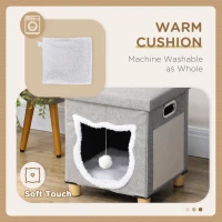 PawHut Cat House Cave, Cat Bed Cube with Scratching Pad, Soft Detachable & Washable Cushion, Toy Ball, for Indoor Kittens, Grey(m-6)