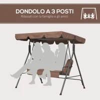 Outsunny Dondolo da Giardino a 3 Posti con Tettuccio Parasole Inclinabile e Cuscini, 172x110x153 cm, Marrone e Nero(m-7)