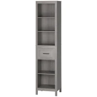 kleankin Columna de Baño Armario Alto con 1 Cajón y Estantes Abiertos Mueble Auxiliar de Almacenaje 42x30x170 cm Gris(m-10)