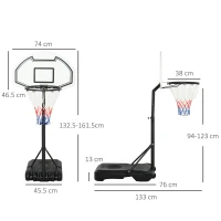 HOMCOM 94-123cm Adjustable Height Basketball Hoop and Stand(m-3)