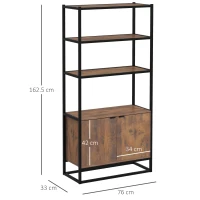 HOMCOM Scaffale Libreria in Stile Vintage con 3 Ripiani, 1 Armadietto in Legno e Telaio in Metallo Nero 76x33x162.5cm(m-3)