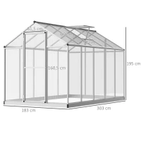 Outsunny Serre de Jardin 3 x 2 m Aluminium Polycarbonate 5,5 m² Fondation Lucarne Porte loquet(m-3)