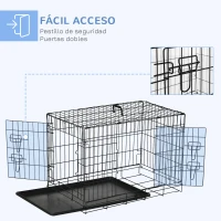 PawHut Jaula para Perros Plegable Transportín para Perros con 2 Puertas Bandeja Extraíble y Asa 75x48,5x53 cm Negro(m-6)