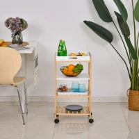 HOMCOM 4-Tier Moving Trolley Cart MDF Wood Blend w/ Tray Shelves 4 Universal Wheels Home Kitchen Office Storage Island Unit White Brown(m-9)