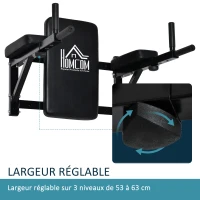 HOMCOM Barre de traction murale barre de fitness barre d'étirement musculation en acier avec coussin de dossier et coudière largeur réglable sur 3 niveaux 70 x 48 x 53-63 cm noir(m-5)
