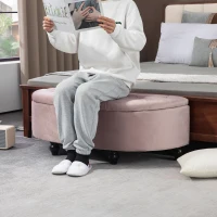 HOMCOM Semi-Circle Ottoman Storage Bench, Bed End Bench, Tufted Upholstered Window Seat Footrest Stool with Rubberwood Legs for Bedroom & Entryway, 120 x 46 x 42 cm, Pink(m-7)